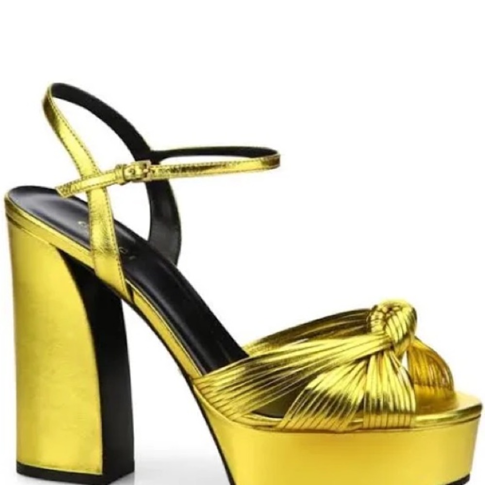 Gucci Gold Leather Allie Knotted Platform Ankle Strap Sandals
